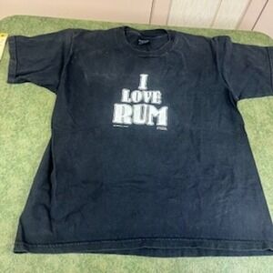 I‎ LOVE RUM Trinidad Tobago Graphic T Shirt Mens XL Black Short Sleeve Cotton